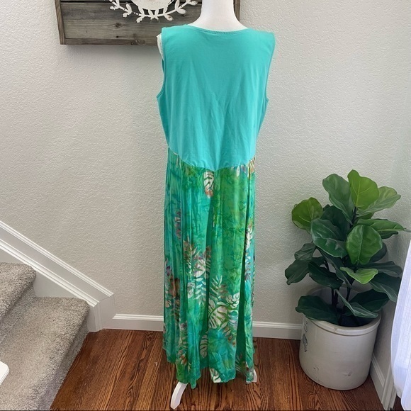 Soft surroundings green stretchy top batik skirt maxi dress size XL - Picture 3 of 7